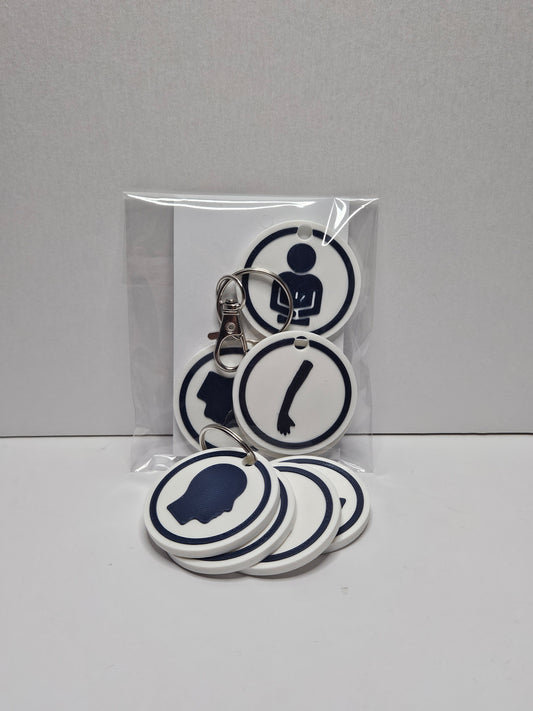 Body Location Pain Tags – 3D Printed Communication Keyrings (Set of 4 tags)